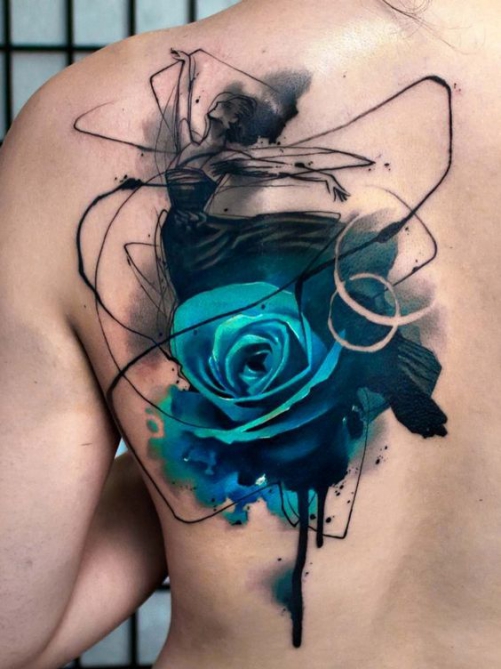 Hình ảnh xăm tattoo hoa hồng màu xanh đẹp ý nghĩa nhất