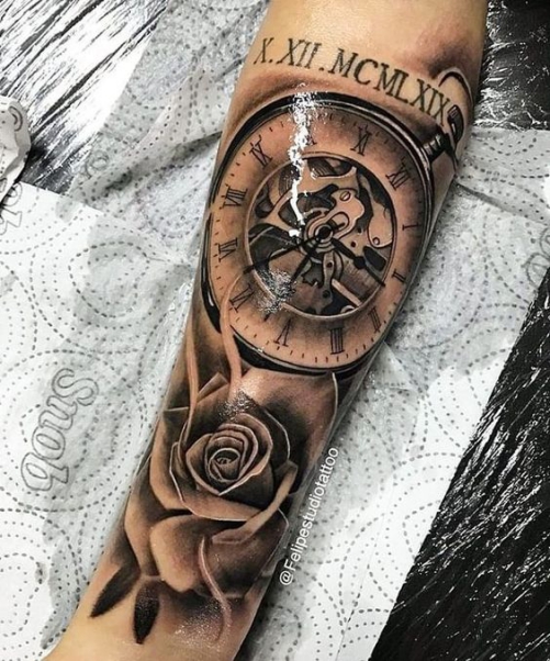 Hình ảnh xăm tattoo hoa hồng thời gian đẹp ý nghĩa nhất