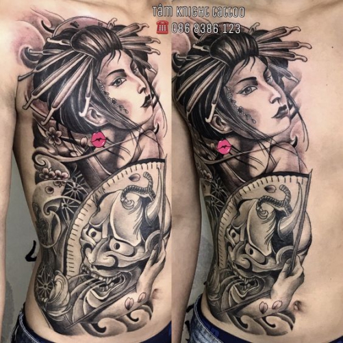 Hình ảnh xăm tattoo mặt quỷ nửa bụng đẹp và ý nghĩa nhất