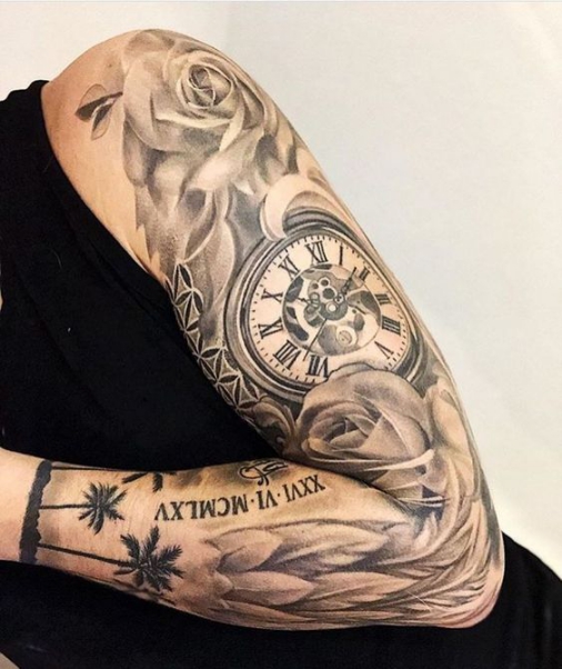 Xăm tattoo nghệ thuật hoa văn hình đồng hồ full toàn bộ tay được yêu thích và quan tâm nhất hiện nay