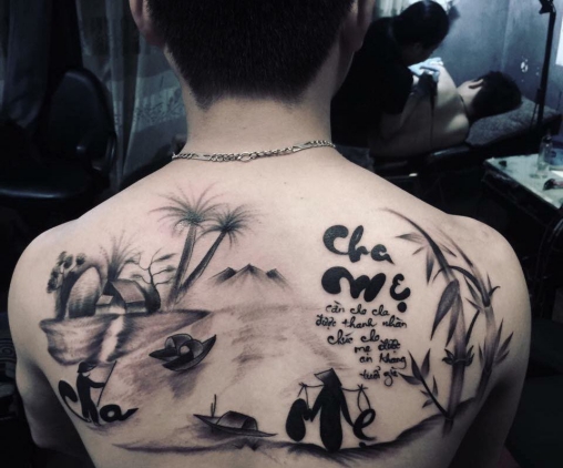 Hình xăm tattoo thư pháp ý nghĩa về công ơn sinh thành của Cha Mẹ, dành cho người nào biết ơn về gia đình